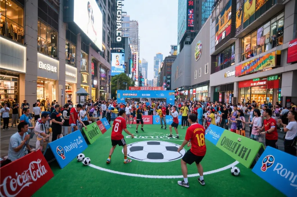 世界杯期间球迷聚集与城市商业活动场景